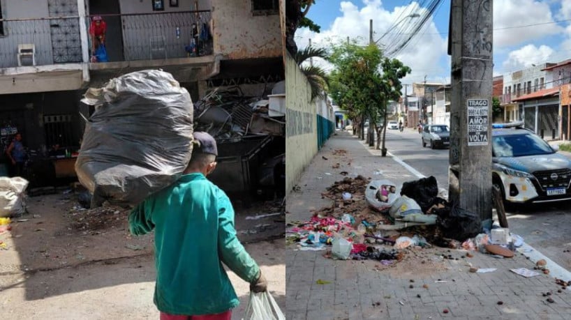 Ferro-velho sem alvará de funcionamento é descoberto após flagra de descarte irregular de lixo localizado na calçada da rua Pernambuco no bairro Demócrito Rocha, em Fortaleza, na manhã desta sexta-feira, 9
 