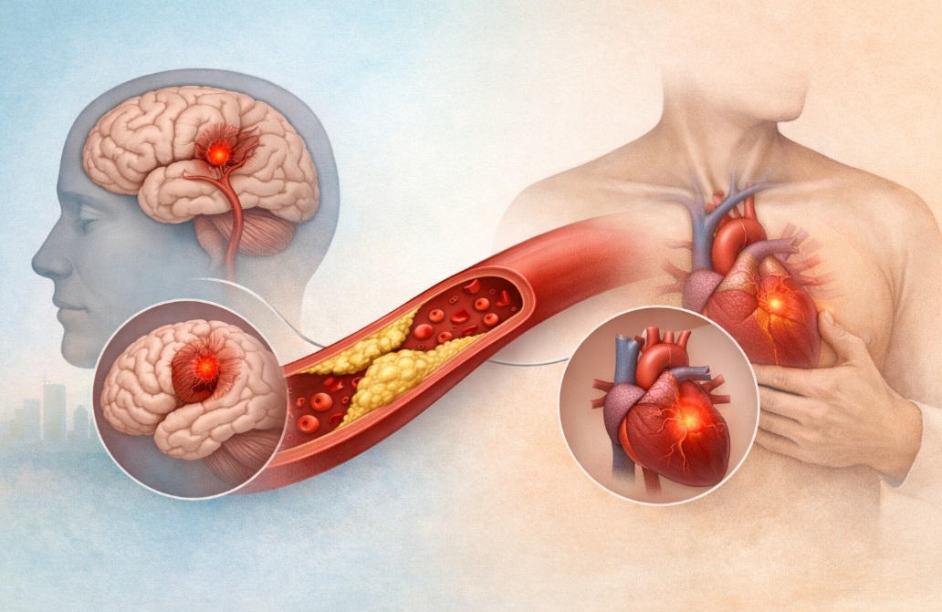 O colesterol alto favorece o entupimento das artérias, aumentando o risco de infarto, AVC e outras doenças cardiovasculares.
Também pode comprometer a circulação sanguínea e sobrecarregar órgãos vitais, como coração e cérebro.