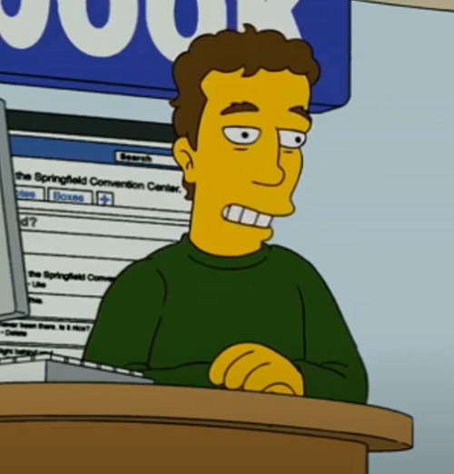 Zuckerberg aparece  no episódio Loan-A-Lisa, da 22ª temporada da série. A aparição dele foi no mesmo período do lançamento do filme  A Rede Social. 
