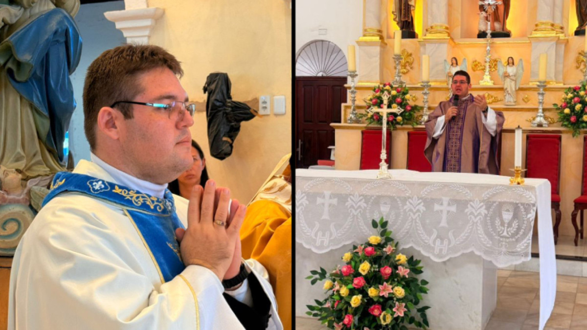 Registros do padre José Ranis Dias durante missas na paróquia de São João Batista, no Centro de Uruburetama