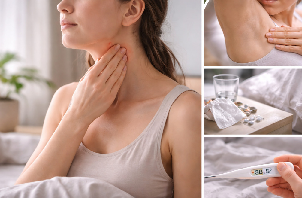 Entre os sintomas mais comuns está o aumento indolor dos linfonodos no pescoço, axilas ou virilha. Outros sinais incluem febre persistente, sudorese noturna intensa e perda de peso inexplicada.