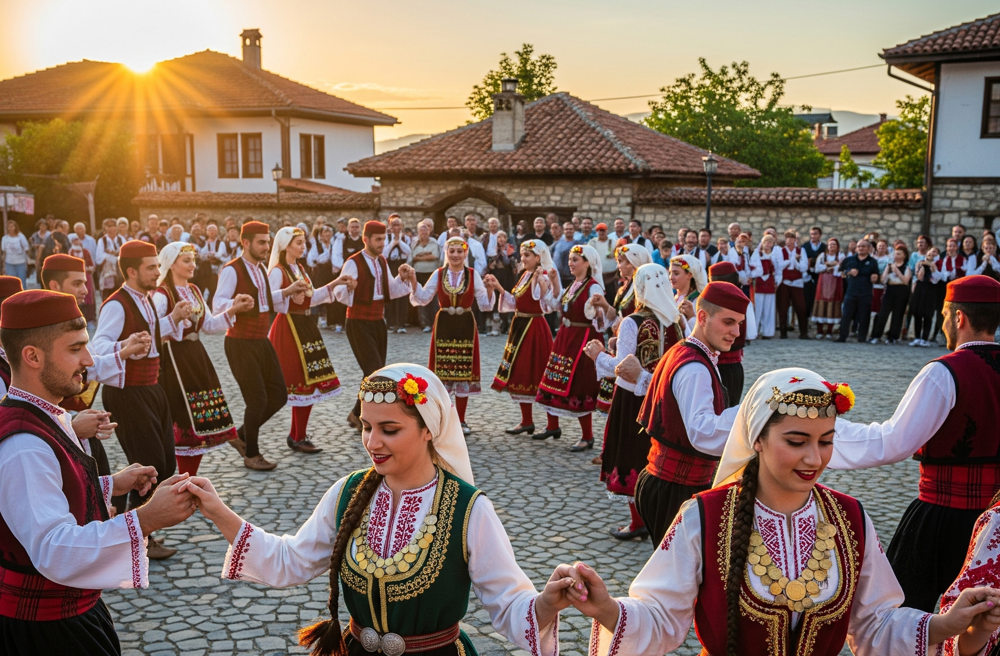 O país também se orgulha de suas danças: a “ora” é uma dança folclórica em círculo, comum em festas, casamentos e festivais culturais na Macedônia. Ela simboliza união e celebração, sendo acompanhada por música típica dos Bálcãs e trajes tradicionais que variam conforme a região.