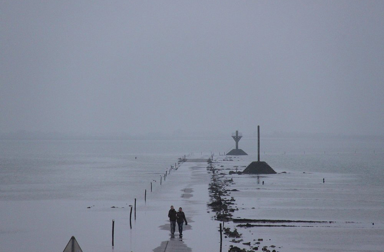 Durante a maré baixa, carros, bicicletas e até pedestres podem atravessar o caminho. O cenário é impressionante: uma linha reta sobre o mar, com água recuada e horizontes infinitos. Muitos descrevem a sensação como caminhar sobre o oceano. É uma experiência que mistura tranquilidade e emoção.