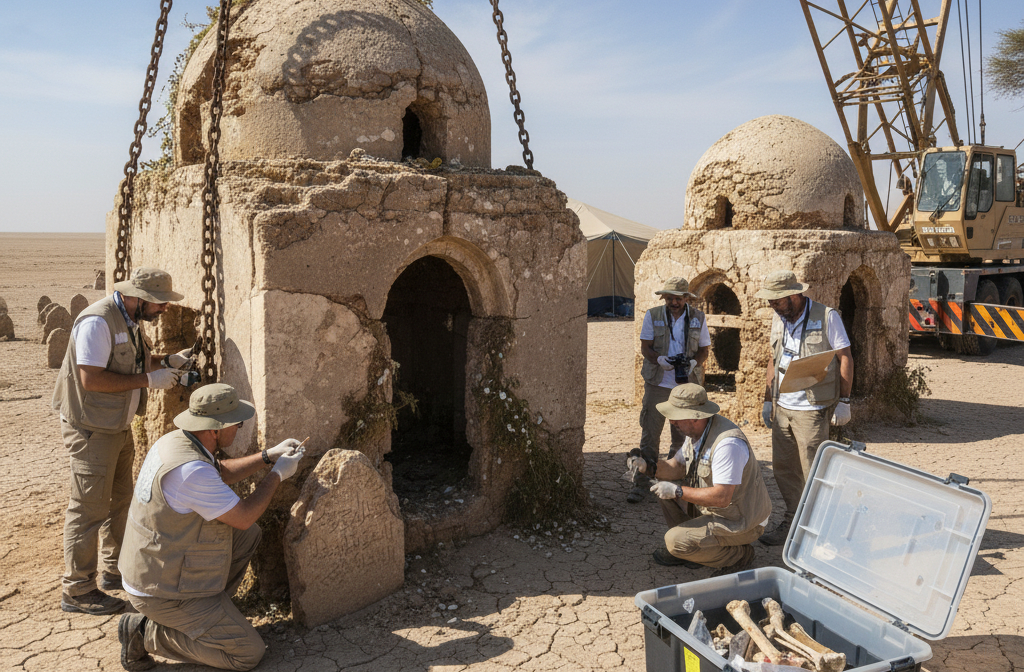 Para evitar destruição total, duas sepulturas foram trazidas à superfície, uma masculina e outra feminina, que serão estudadas em detalhe. Os restos mortais, por sua vez, permitirão análises antropológicas profundas em ação que virá de encontro à preservação de fragmentos da vida medieval submersa.