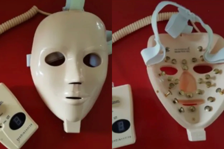 Máscara rejuvenescedora: Lançada em 1999, a Rejuvenique Facial Toning Mask prometia rejuvenescimento por meio de microchoques elétricos no rosto.