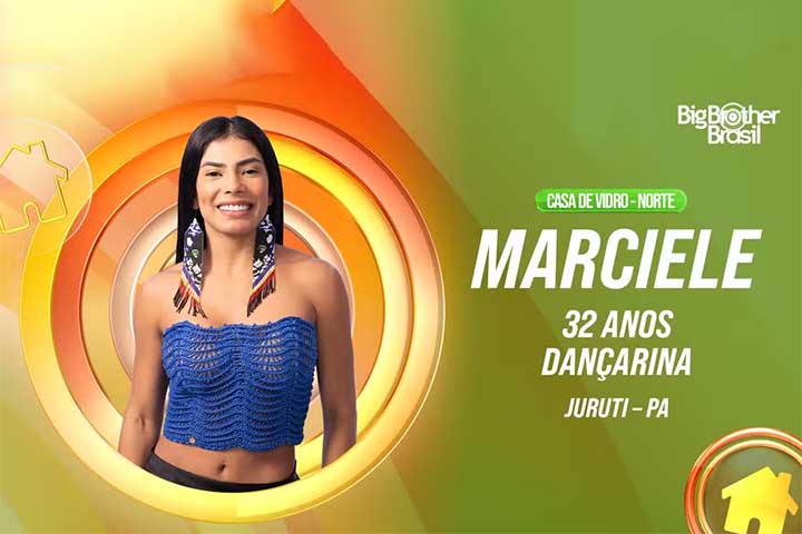 Escolhida com 54,55% dos votos, Marciele tem ascendência indígena, do povo Munduruku. Natural de Juruti, no Pará, a dançarina e digital influencer de 32 anos vive em Manaus, no Amazonas, há 16 anos. Ela é Cunhã-Poranga do Boi Caprichoso, no Festival Folclórico de Parintins.