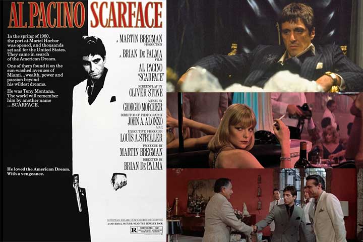 “Scarface” (1983) ocupa um lugar central na trajetória de Brian De Palma. Releitura do longa dos anos 1930, de Howard Hawks, a obra acompanha a ascensão e queda do imigrante cubano Tony Montana, vivido por Al Pacino, em um retrato excessivo e brutal do sonho americano corrompido pelo poder e pela ambição. 
