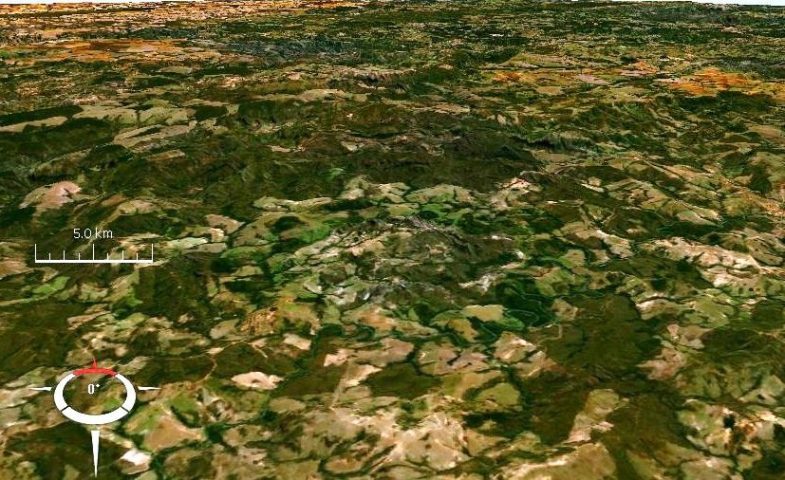 A cratera tem 40 km de diâmetro e uma área de aproximadamente 1,3 mil km² – maior que a cidade do Rio de Janeiro.