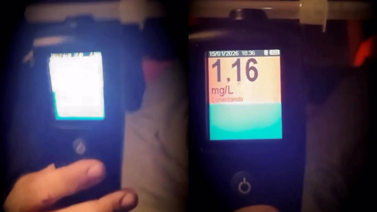 Teste do bafometro apontou 1,16 mg/L no ar soprado pelo condutor, sendo um índice considerado altíssimo
