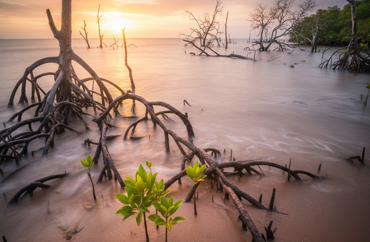 A “floresta que anda” descreve o avanço gradual dos manguezais conforme o solo se acumula e as marés remodelam o terreno. As árvores não caminham literalmente, mas se regeneram em novas áreas enquanto morrem nas antigas. Esse processo cria a impressão de deslocamento contínuo da vegetação.
