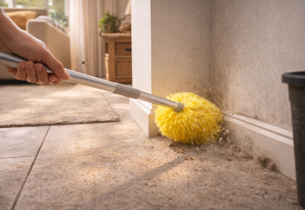 <p>A limpeza regular da casa reduz esconderijos para os insetos. Poeira, cantos úmidos e áreas pouco acessadas devem entrar na rotina.</p>
