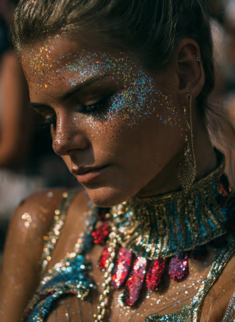 <p>No Carnaval, ele é amplamente usado em maquiagem, fantasias, adereços e decorações, contribuindo visualmente para o espetáculo das festas e desfiles.</p>
