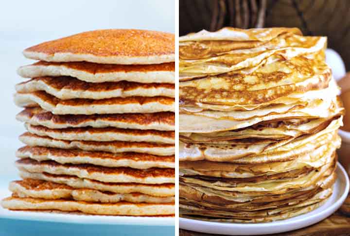 <p>Panqueca: A massa é mais grossa, fofa e leve, geralmente com fermento, o que faz com que cresça e fique mais macia.<br />
Crepe: A massa é fina e lisa, sem fermento, o que a deixa mais delicada e flexível.</p><?php if (strpos(site('ds_site_link'), '/apostas') === false): ?>

    </div>

    <div class=