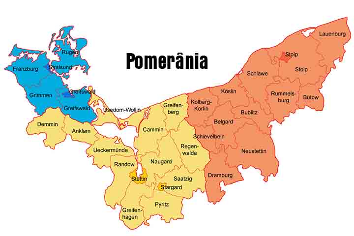 <p>Após a Segunda Guerra Mundial, a Pomerânia foi dividida entre a Alemanha e a Polônia, com a parte oriental passando ao controle polonês e a população alemã sendo deslocada.</p>
