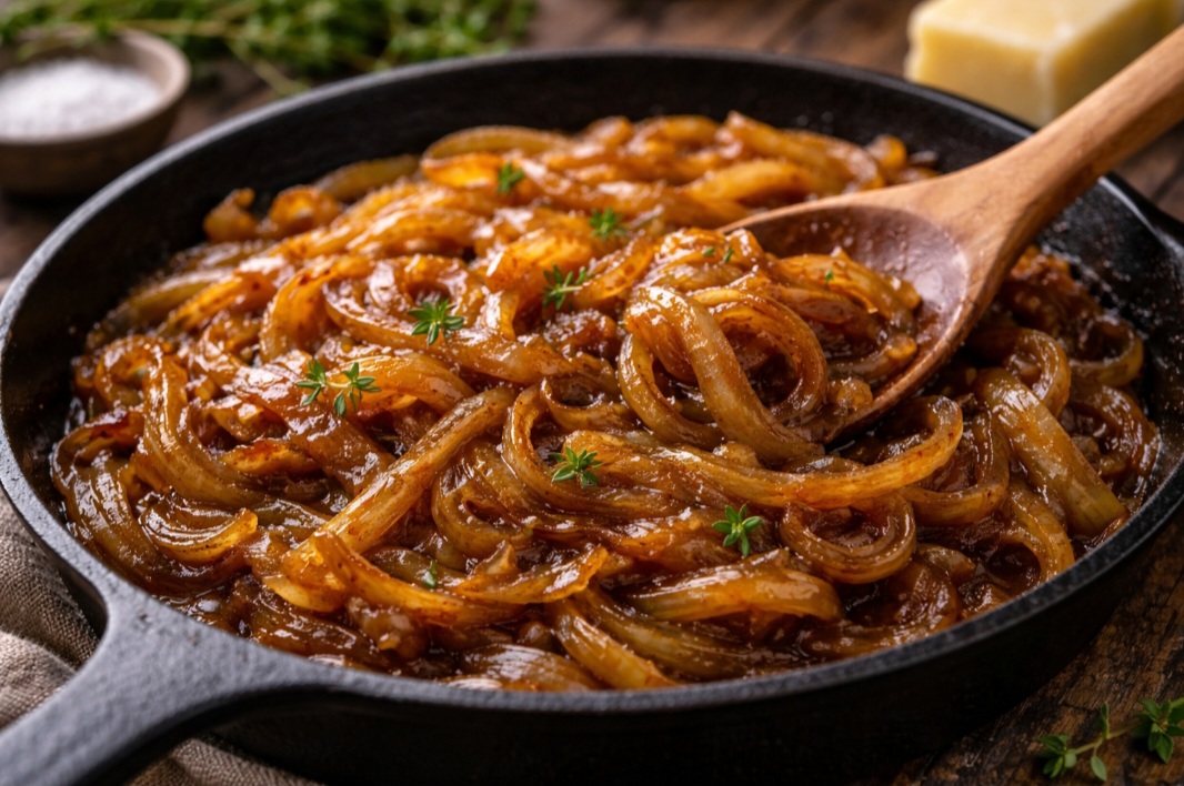 <p>A cebola caramelizada é resultado do cozimento lento, que realça a doçura natural. Combina muito bem com carnes, queijos, hambúrgueres e tortas salgadas</p><?php if (strpos(site('ds_site_link'), '/apostas') === false): ?>

    </div>

    <div class=