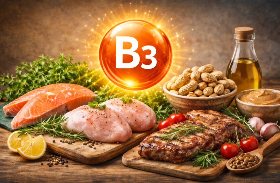 <p>A vitamina B3 (niacina) ajuda na circulação e no funcionamento do cérebro. A carência pode causar pelagra, e o excesso pode gerar rubor e sobrecarga hepática; é encontrada em carnes e amendoim.</p><?php if (strpos(site('ds_site_link'), '/apostas') === false): ?>
    </div>
    <div class=