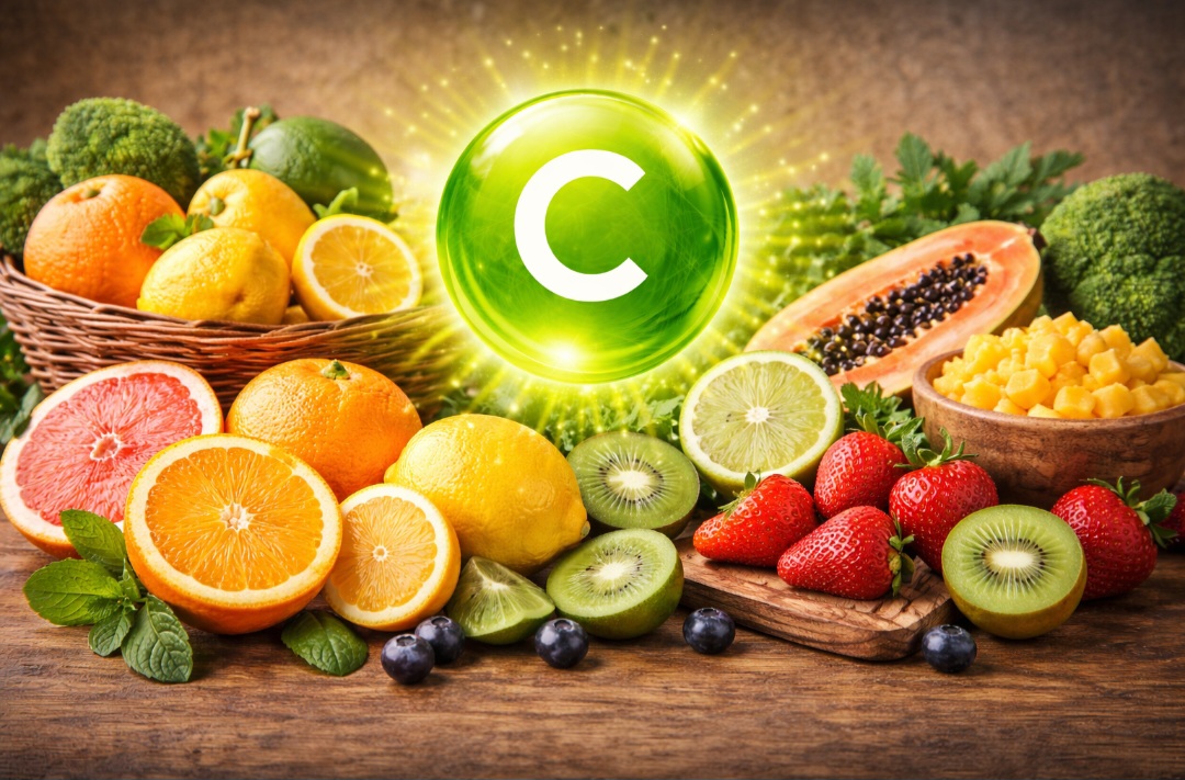 <p>A vitamina C fortalece a imunidade e ajuda na absorção de ferro. A falta causa escorbuto, e o excesso pode provocar desconforto intestinal; encontrada em frutas cítricas.</p>
