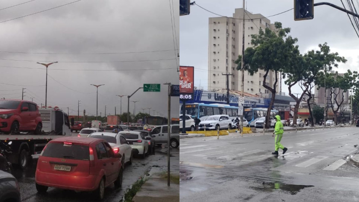 Manhã chuvosa em Fortaleza nesta sexta-feira, 23, causou congestionamento no trânsito e semáforos apagados