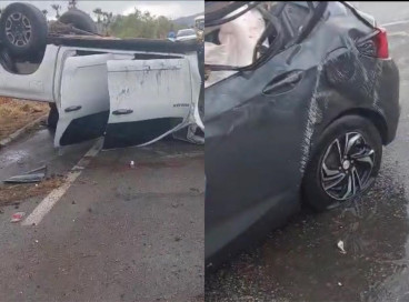 Colisão entre dois carros aconteceu em trecho da rodovia CE-085 em Caucaia 