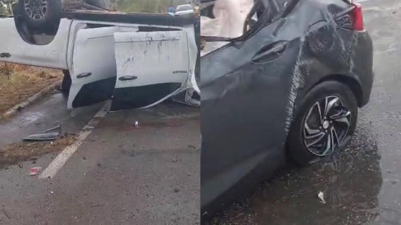 Colisão entre dois carros aconteceu em trecho da rodovia CE-085 em Caucaia 