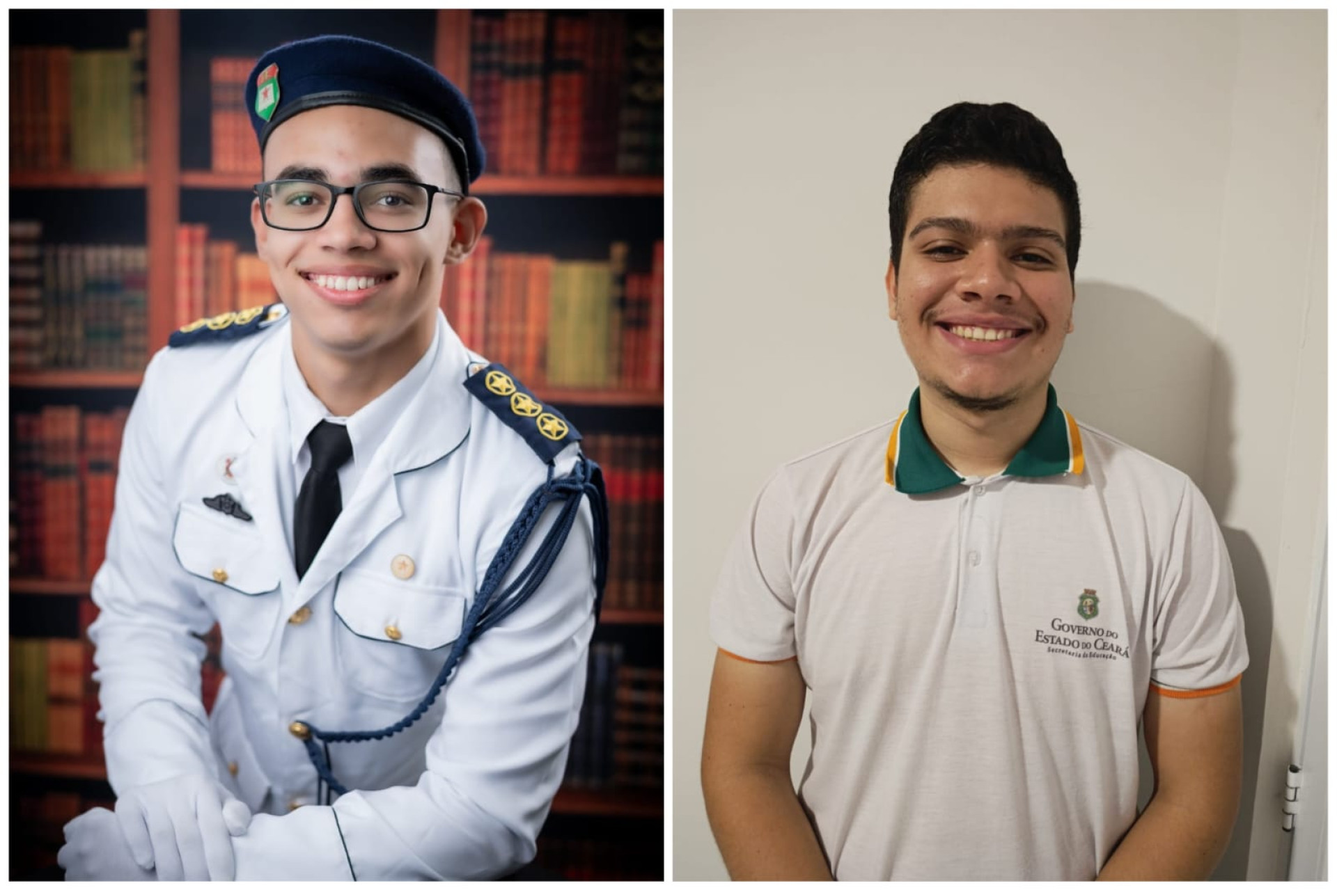 Pedro Lucas, 18, e Matheus Willames, 18, são alunos da rede pública que conquistaram vaga em Medicina (Foto: Seduc Ceará/Divulgação)
