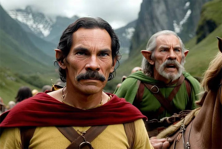 <p>Seu Madruga em ‘O Senhor dos Anéis’. Na saga de aventura e ficção passada na Terra Média , ele virou elfo, olha a orelha pontuda.</p>
