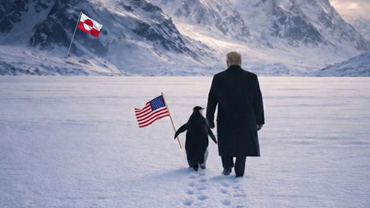 Imagem feita por inteligência artificial mostra Donald Trump ao lado de um pinguim na Groenlândia e foi postada no perfil oficial da Casa Branca 