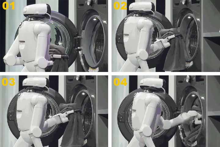 <p>Durante as demonstrações ao vivo, uma das tarefas exibidas foi a de colocar peças de roupa dentro da máquina de lavar.</p>
