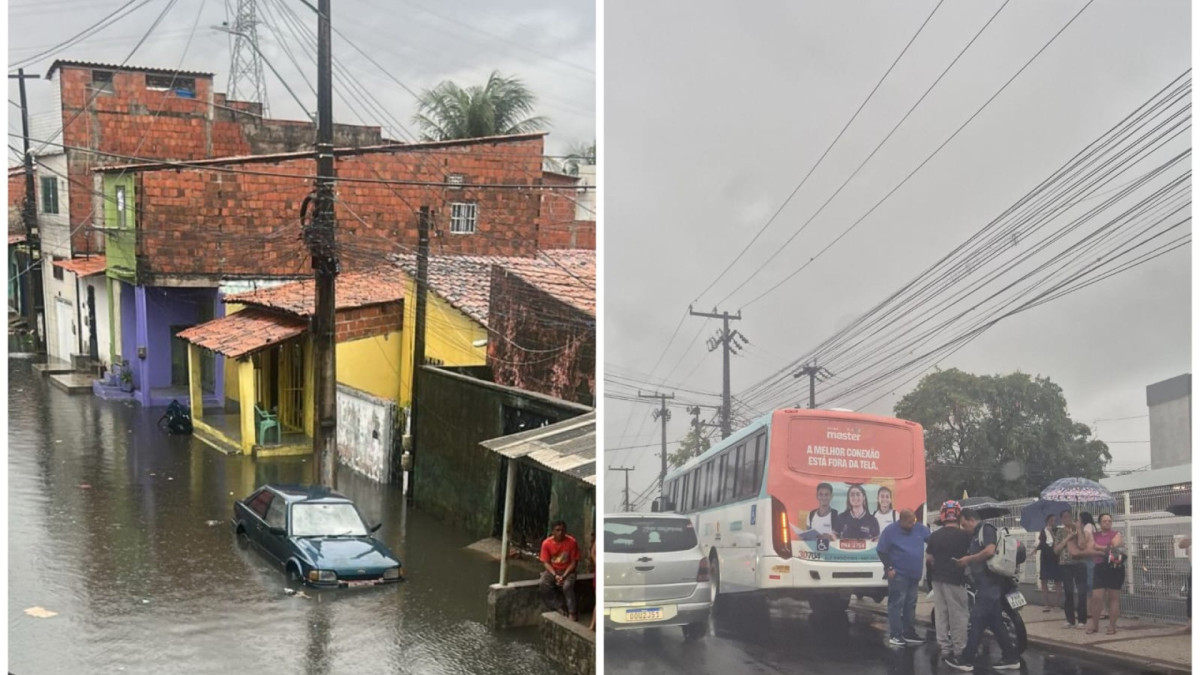 No bairro São Miguel, em Caucaia, um carro ficou quase submerso no alagamento. Em Fortaleza, um ônibus precisou parar e os passageiros desceram