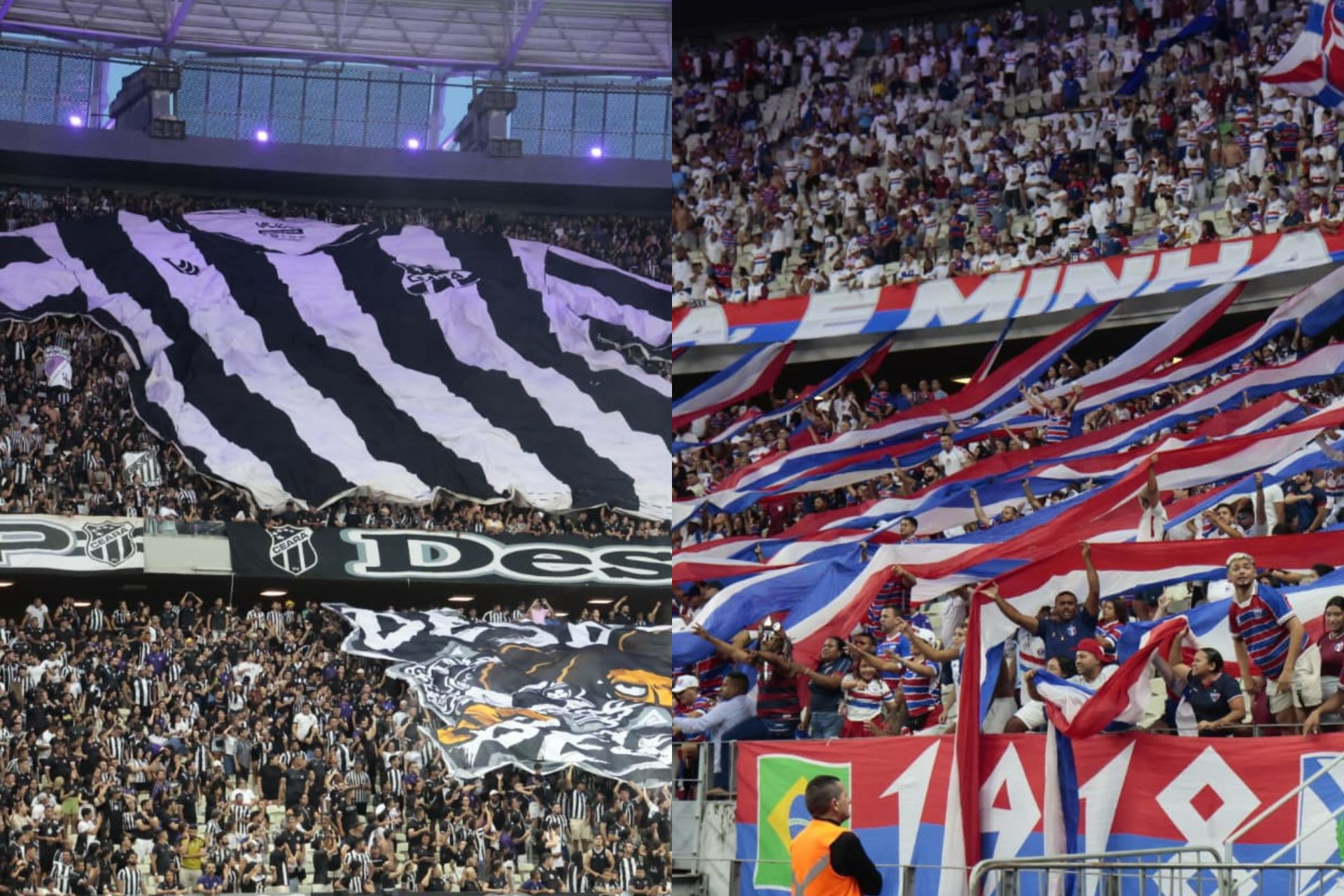 Torcidas de Ceará e Fortaleza estiveram presentes no primeiro Clássico-Rei de 2026 (Foto: Montagem sobre fotos de Samuel Setubal)