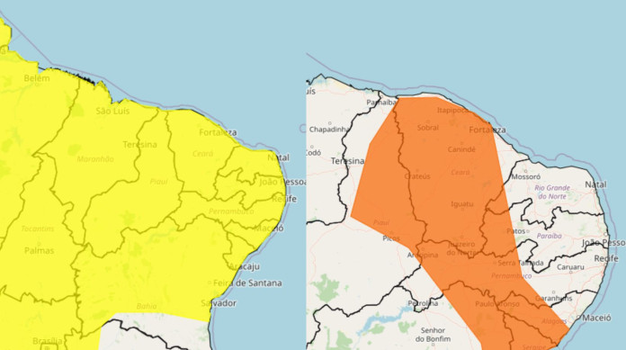 Alerta amarelo (chuvas intensas) e laranja (acumulado de chuva)