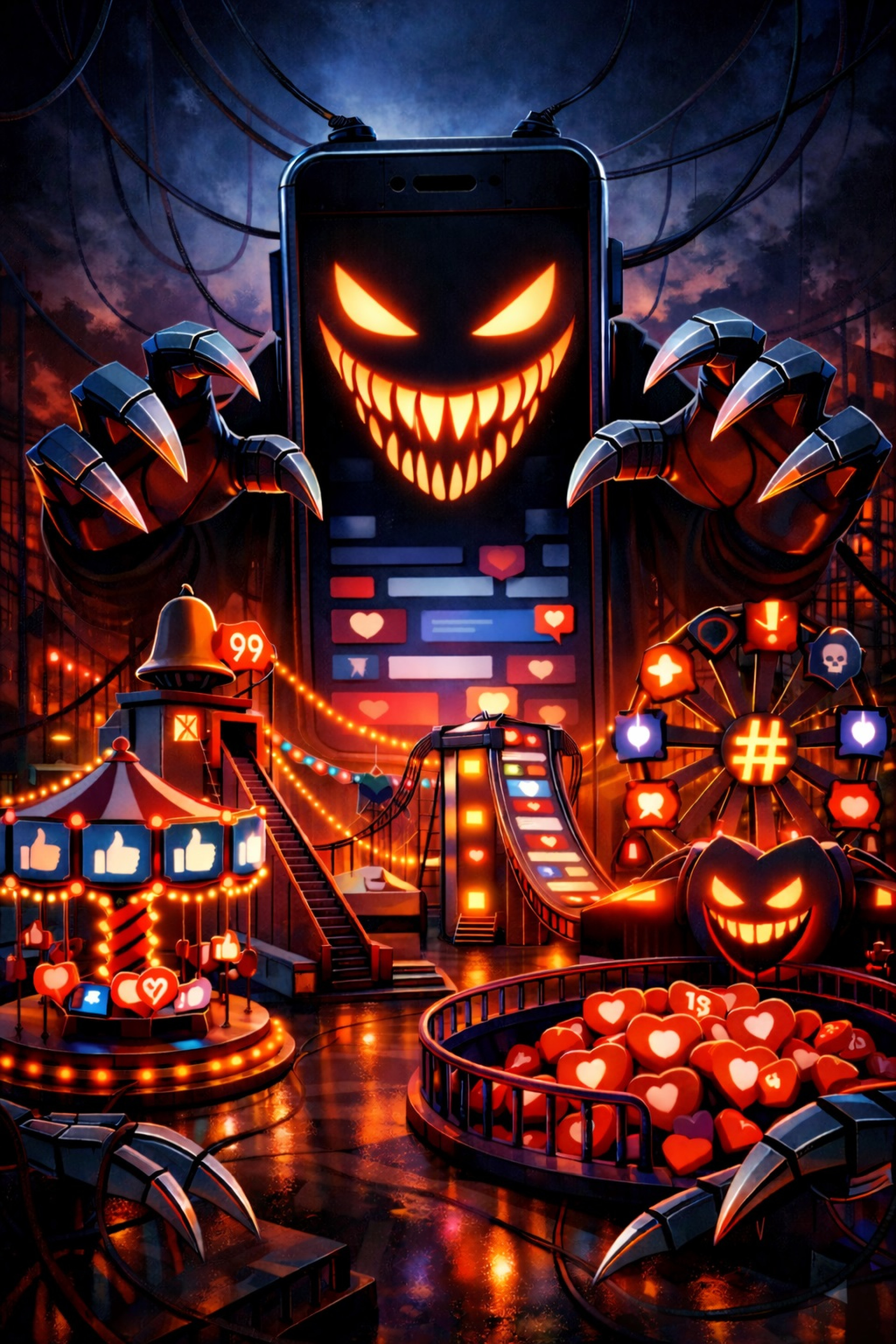 MONSTRO CELULAR (Foto: CONCEP&Ccedil;&Atilde;O GIL DICELLI COM SORA / INTERVEN&Ccedil;&Atilde;O ANA S&Aacute; COM CHATGPT / FOTOMONTAGEM ROBSON PIRES)