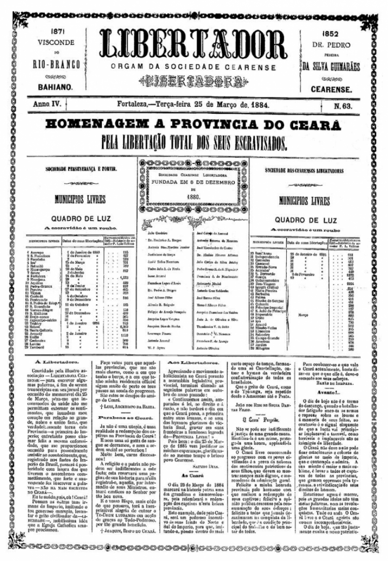 Jornal registra libertação total dos escravizados no Estado