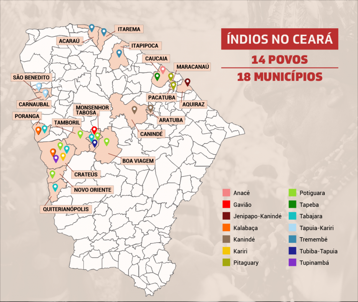 Mapa mostra os 14 povos indígenas que entram para a contagem oficial