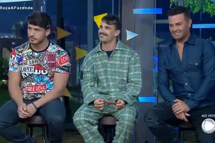 Jorge Souza, Lucas Viana e Rodrigo Phavanello estão na quinta roça de A Fazenda 11.(foto: Repro...