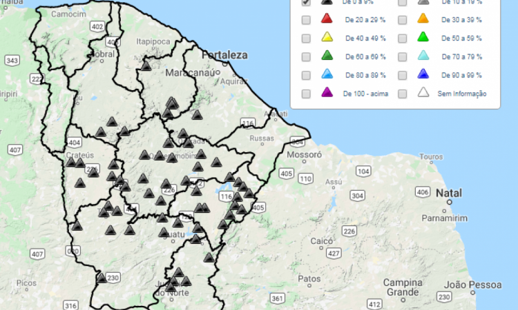 Ceará tem 61 açudes com menos de 10% da capacidade. A informação é da resenha diária publicada pela Cogerh em 25 de outubro. 