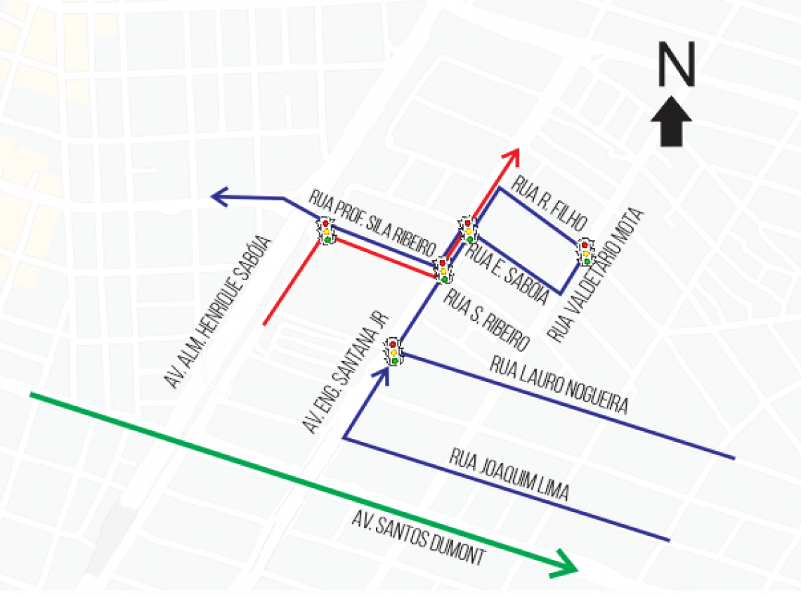 Confira o mapa do desvio na Avenida Santos Dumont, que teve in&iacute;cio nesta quarta-feira, 13