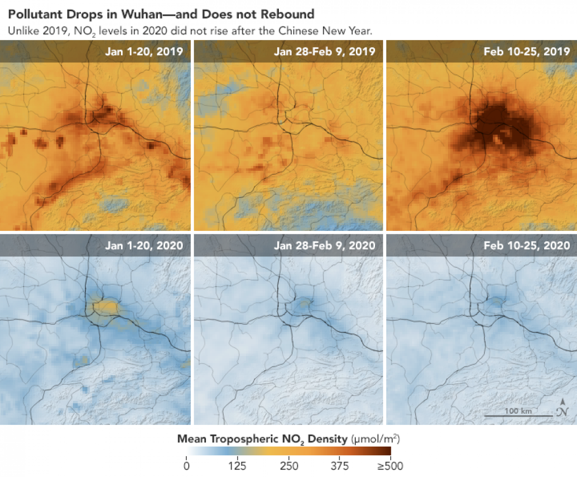 Imagens da agência americana mostram que resíduos de dióxido de nitrogênio não retornaram após quarentena na China Imagens da agência americana mostram que resíduos de dióxido de nitrogênio não retornaram após quarentena na China