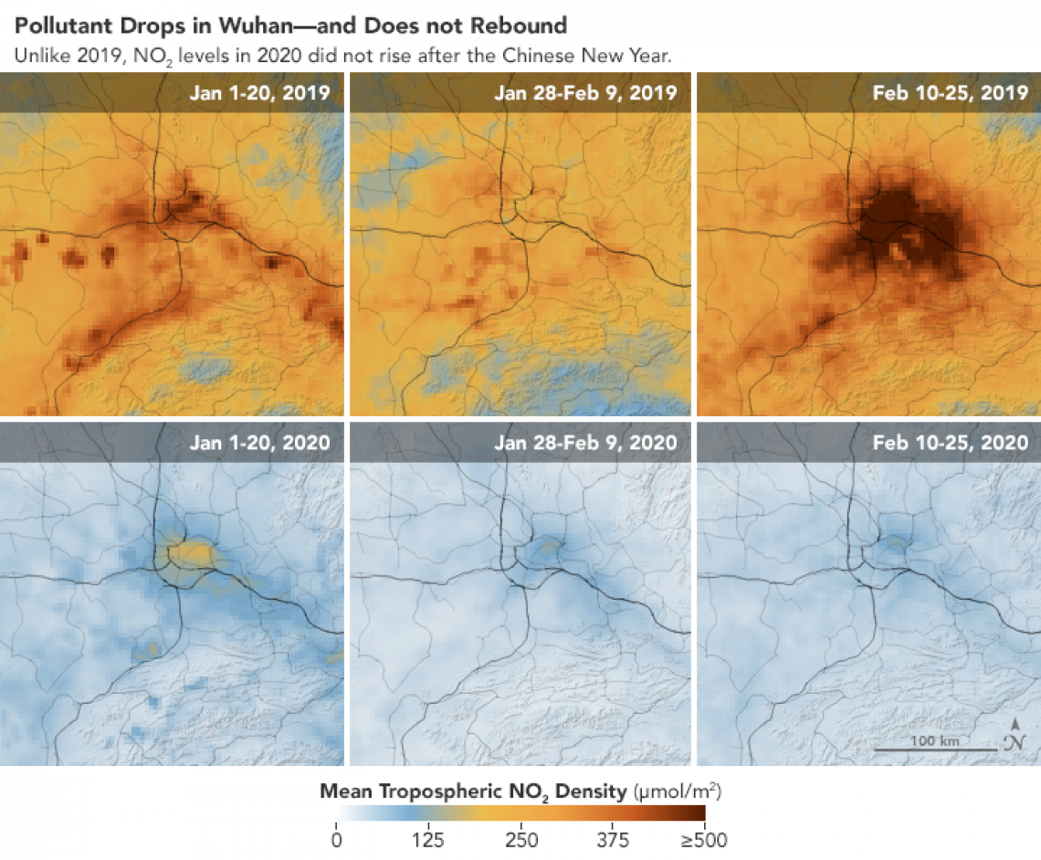 Imagens da agência americana mostram que resíduos de dióxido de nitrogênio não retornaram após quarentena na China