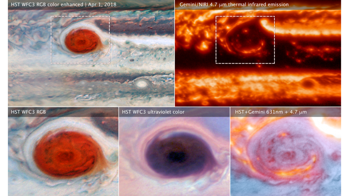 Os pontos escuros na mancha vermelha de Júpiter agora podem ser estudados