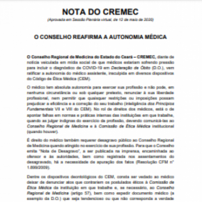 Nota do Conselho de Medicina do Ceará