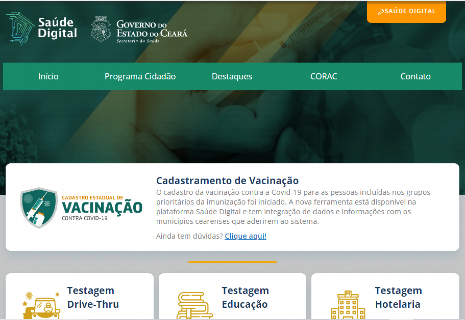 Tela 1 do cadastro para vacinação no Ceará