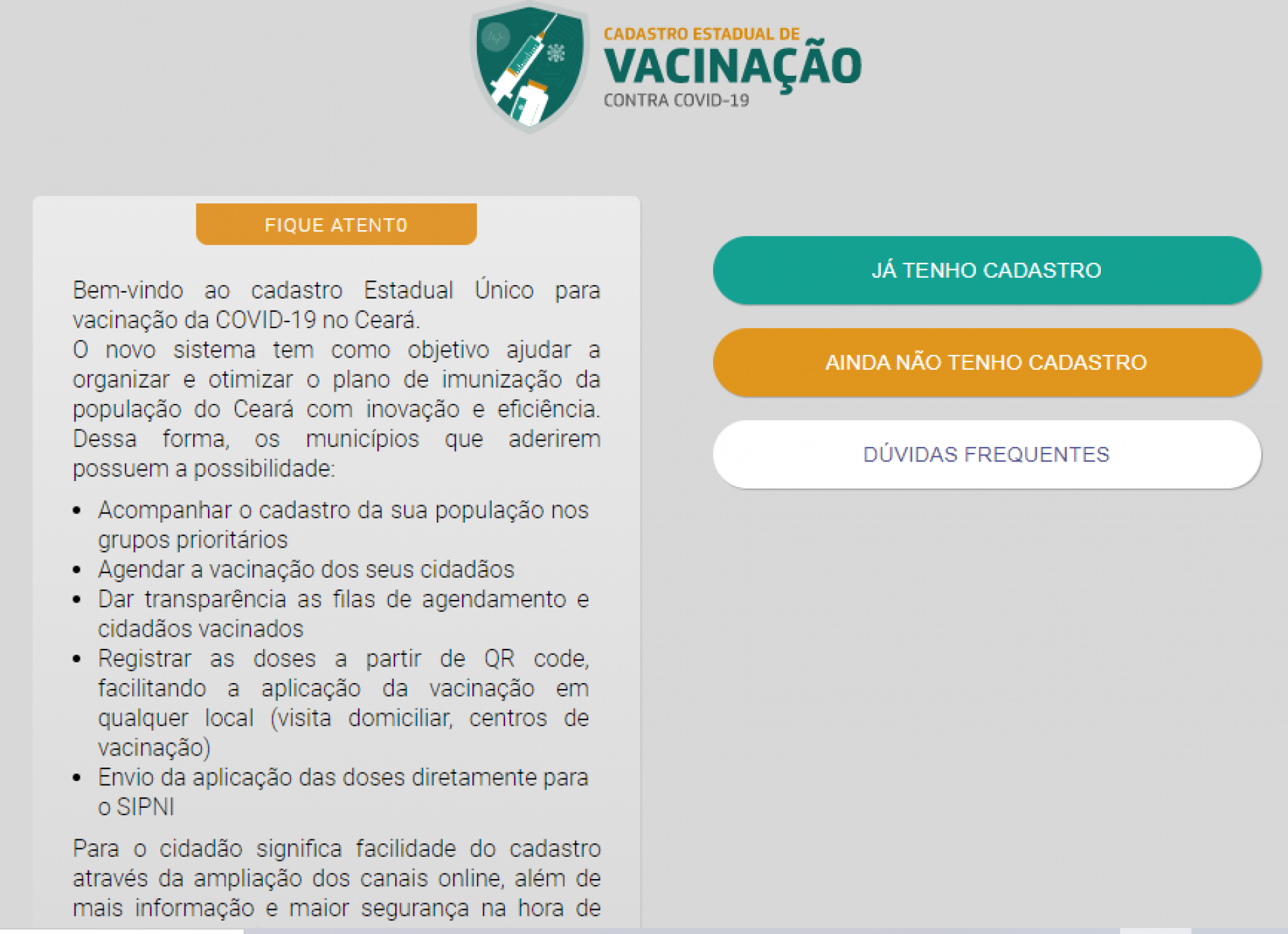 Tela 2 do cadastro para vacinação no Ceará