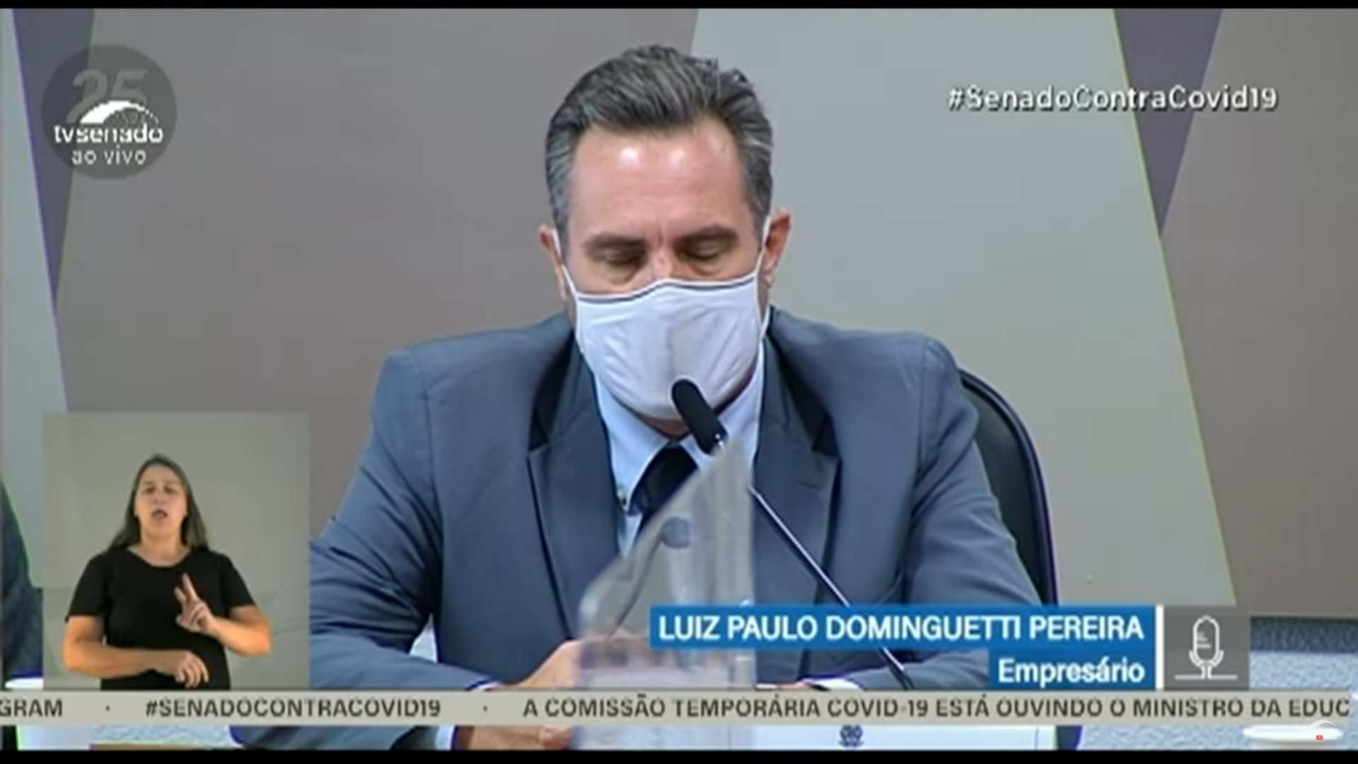 CPI da Covid: Luiz Paulo Dominguetti, da Davati Medical Supply, depõe hoje à Comissão sobre suposto pedido de propina na venda de vacinas ao Ministério da Saúde (Foto: Reprodução/TV Senado/Youtube)