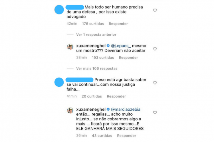 Xuxa respondeu a comentários na publicação
