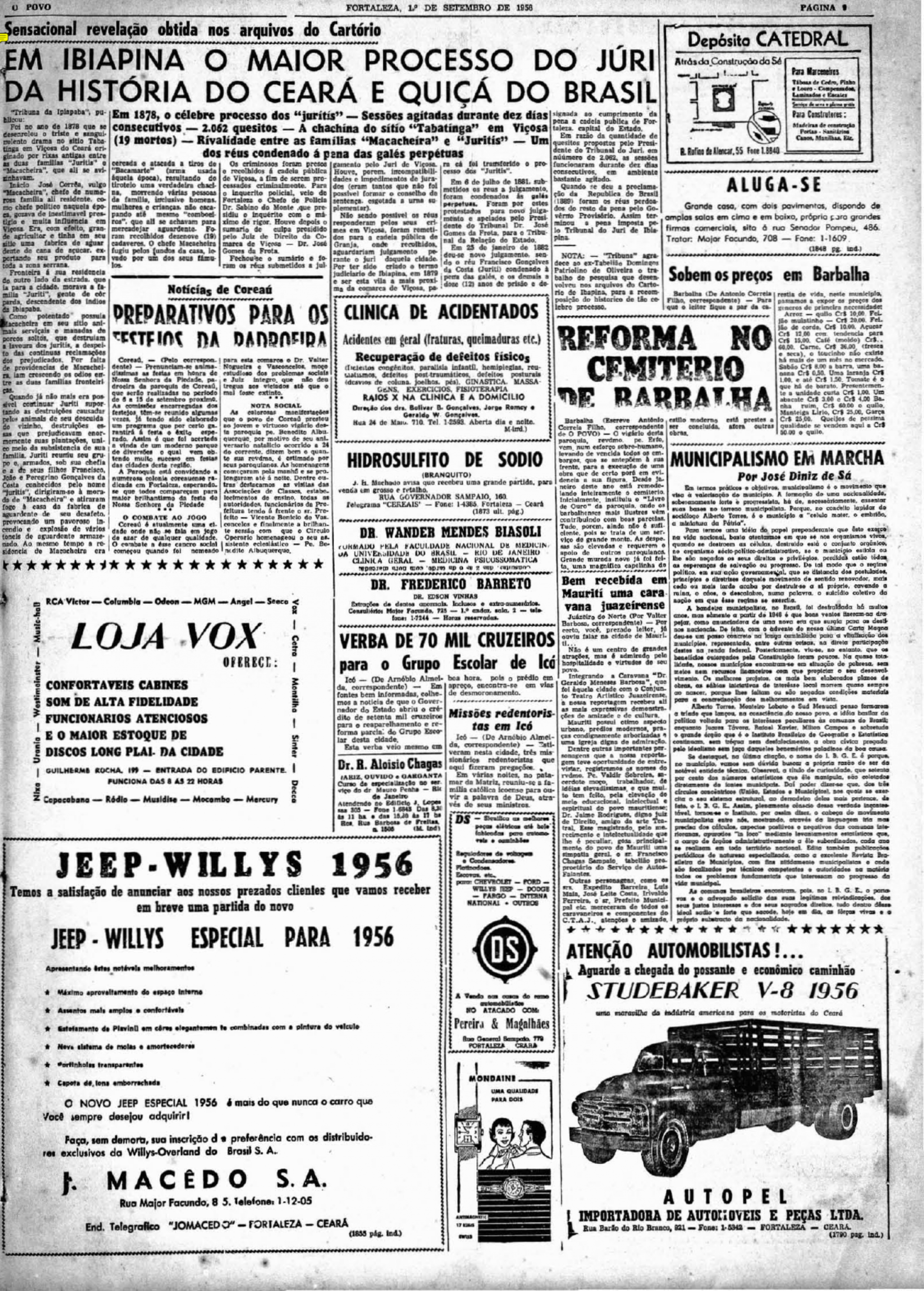 Em 1956, O POVO recuperou com base em arquivos de cartório a história da chacina de 1878(Foto: O POVO.doc)