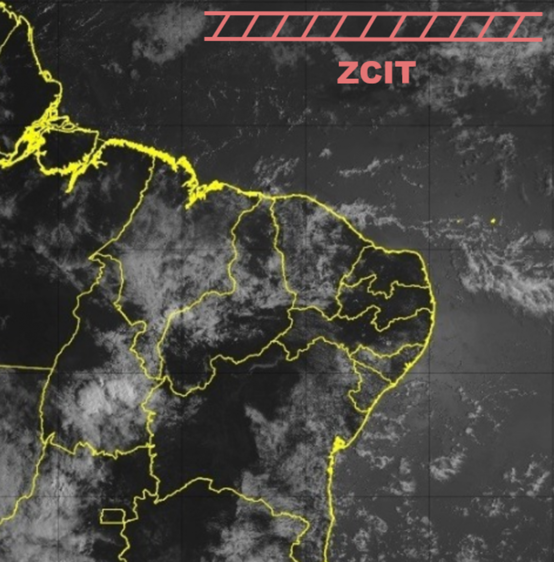 Imagem do satélite GOES-16 registrou nebulosidade sobre o estado do Ceará (Foto: CPTEC/INPE)