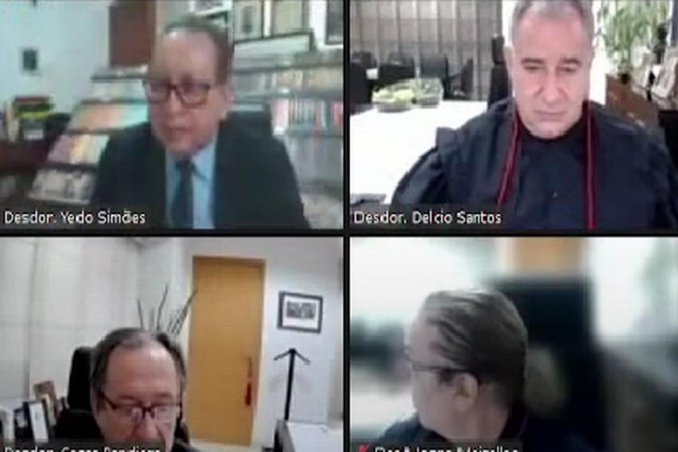 Desembargador deixa cair fundo falso que imita estante de livros durante sessão 