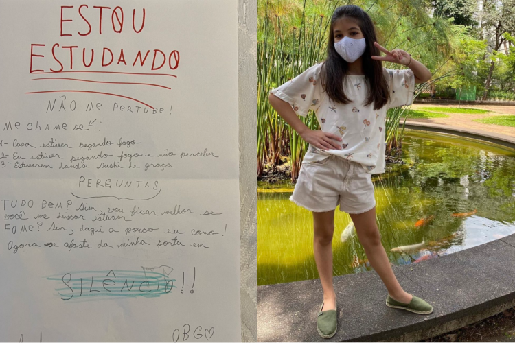 No papel, é possível ler que Luci, de 10 anos, estava estudando. E para conseguir focar na atividade, pedia que não fosse incomodada.