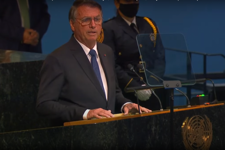 Jair Bolsonaro durante discurso na Assembleia Geral da ONU.